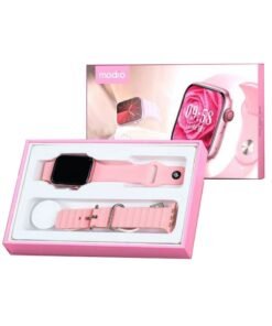 Modio MW09 Mini 36MM Smart Watch With 2 Pair Straps and Wireless Charger For Ladies and Girls Pink