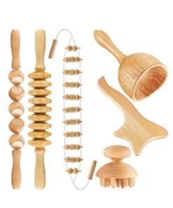 Arabest 6 Piece Wooden Therapy Set Massage Tool Manual Wooden Fascia Massager for Cellulite Release Muscle Blasting Pain Relief Body Sculpting Tool
