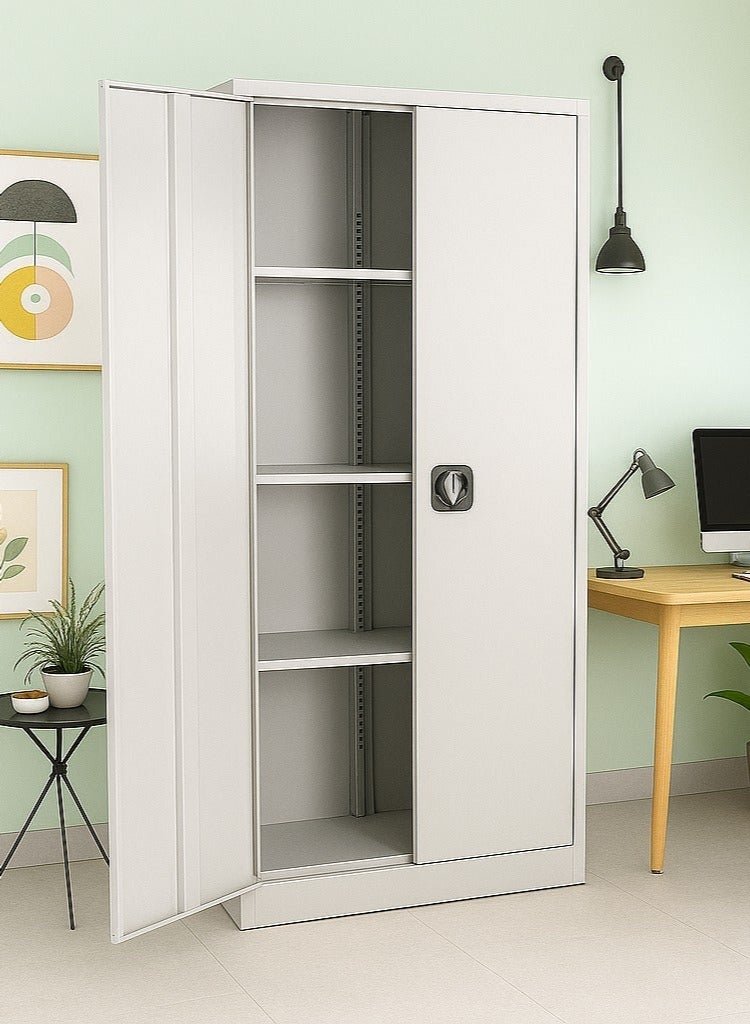 KUSTOMDECO Steel Metal Filing Cabinet with Key Lock & Adjustable Shelves | Secure Office Storage Cupboard for Files, Documents & Supplies | White