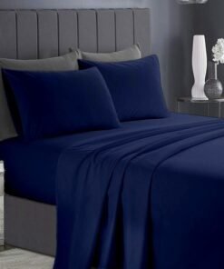 RISHAHOME 3 Piece Bedsheet Set King Size|Navy Blue Colour|1 Flat Bedsheet - 260x240 cm, 2 Pillowcases - 50x75 cm|Non allergic Microfiber for year-around use.