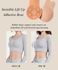 REOCLE 5PCS Women's Adhesive Bras Strapless Backless Bra Invisible Lift Up Adhesive Cover Bra Comfortable & Reusable Silicone Rabbit Ear Bras for Strapless Backless Evening Dresses & Prom Dresses & Bridal Dress