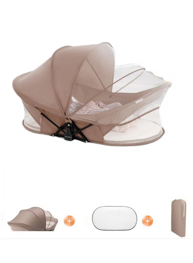 WALALLA Portable Baby Crib Bed, Foldable Travel Bassinet for Newborn, Infants Mobile Sleeping Bed with Diaper Pad ,Mosquito Net and Awning and Storage Bag