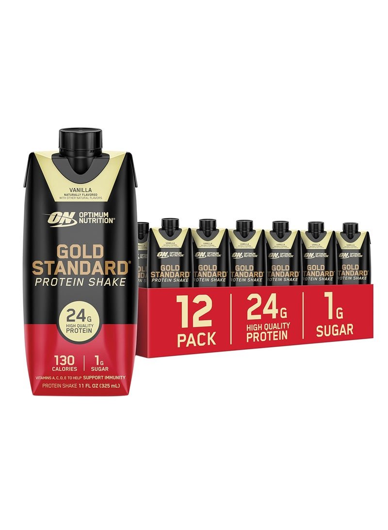 Optimum Nutrition Gold Standard Protein Shake, 24g Protein, Ready to Drink Protein Shake, Gluten Free, Vitamin C for Immune Support, Vanilla, 11 Fl Oz, 12 Count