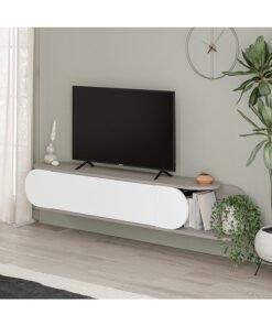 Mourah Home Tone Modern Floating Tv Stand Up To 65'' Inch Tvs| 2 Doors Storage| Tv Console With 2 Storag| 180X29.6X30 Cm (Light Mocha White)