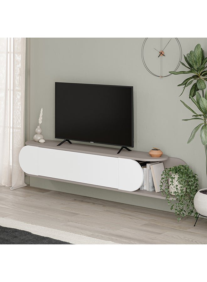 Mourah Home Tone Modern Floating Tv Stand Up To 65'' Inch Tvs| 2 Doors Storage| Tv Console With 2 Storag| 180X29.6X30 Cm (Light Mocha White)