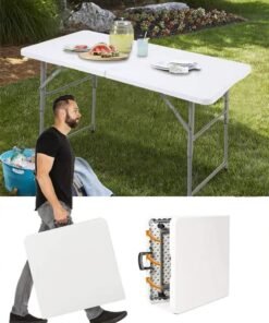 Portable Plastic Folding Table White/Black 62x122x74cm