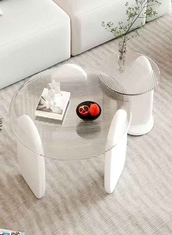 fashionhome Set of 2 Modern Design Stylish Luxury Round Edges Tempered Glass and Premium Wood Coffee Table Side Table for Bedroom Offices 80 x 33 and 50 x 39 Centimeter