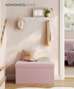 SONGMICS HOME Storage Ottoman Bench, Storage Chest, 38.1 × 76.2 × 38.1 cm, Foot Rest Stool, End of Bed Bench, Load up to 299.4 kg, for Living Room, Bedroom, Entryway, Jelly Pink ULSF096R01 MDF