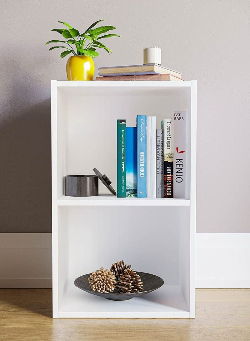 MODERN HOME Modern Slim 2-Tier Bookcase | Tall Narrow Cube Storage Shelf | Vertical Display Unit for Small Spaces | White Finish