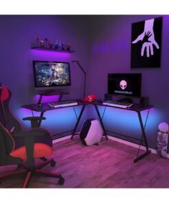 OHAHO L-Shaped Gaming Table Computer Corner Desk, L Shaped Home Office Desk, Large Gaming Desk Sturdy Writing Desk Writing Workstation, Simple Modern Gaming Desk (Black, 51inch)