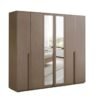 DANUBE HOME Allison 6 Door Swing Door Wardrobe with Mirror & Drawers - Natural Oak Finish, Engineered Wood, Spacious Storage with 7 Shelves, L240xW57xH220cm - Ideal for Bedroom Organization
