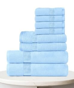 Rest Towel Set 8PC Sky Blue Luxury Hotel Bedroom Super Soft Absorbent Durable Washable Quick Dry Cotton Family Bath Towels - 2 Bath Towel 70x140cm 2 Hand Towel 40x70 cm & 4 Face Towel 30x30cm