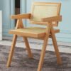 XiuWoo Rattan Chair Reading Chair Retro Home Backrest Chairs, Solid Wood Rattan Dining Chair Single Office Chairs Armchair Desk Chair for Living Room Dining Room Bedroom Balcony Beige