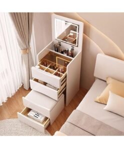 Alternative view of CityRiya-Long Vanity Desk with Flip Top Mirror and LED Lights, 3 Drawers Small Makeup Dressing Table with Cushioned Storage Stool, Space Saving Compact Vanity Set for Bedroom（SZZ007）