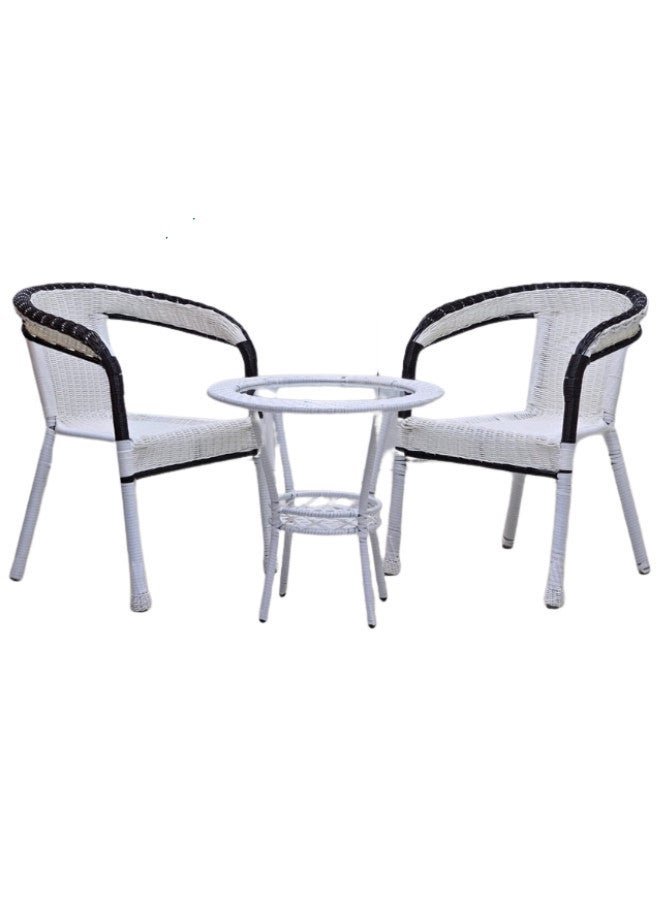 SULSHA Outdoor Dining Twin Chairs Rattan Chairs Garden Chairs And Round Table Set White/Black