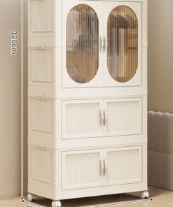 CozyNest Freestanding Portable Wardrobe Closet Organizer with Hanging Rod & Doors Folding Stackable Clothes Storage Bins with Lids, Dust-Proof Collapsible Garment Cabinet with Wheels for Clothing Organization in Bedroom & Office