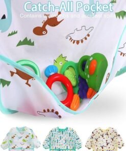 Super ZYouth 3 Pack Baby Long Sleeve Bibs, Toddler Feeding Waterproof Bibs with Great Capacity Pocket, Infant Smock Shirt Bib for Eating, Painting, Playing, Travel