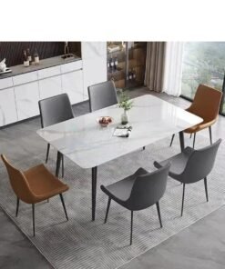 Wooden Twist Modern Rectangular Kitchen Dining Table Set With 6 Chairs
