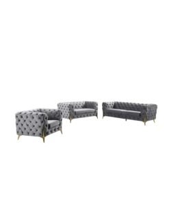 Ripple FURNITURE Chesterfield Moon Six Seater Living Room Sofa Set Furniture Italian Modern Luxury Style Velvet Fabric 6 Seater Grey 224X94X78