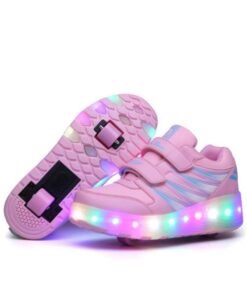GGEROU Roller Skates Kids Roller Shoes Boys Girls Sneakers with Wheels Flashing Sport Sneaker Rechargeable Roller Skates Pink