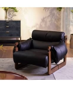 LIMOS Leather Armchair Wood Frame Modern Contemporary Design for Living Room Bedroom