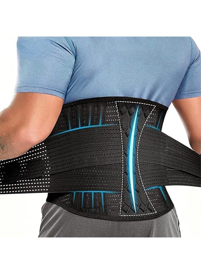Hojo Lumbar Lower Back Brace, Breathable Waist Lumbar Lower Back Support Belt for Sciatica, Herniated Disc, Scoliosis Back Pain Relief, Heavy lifting, with Dual Adjustable Straps - Large