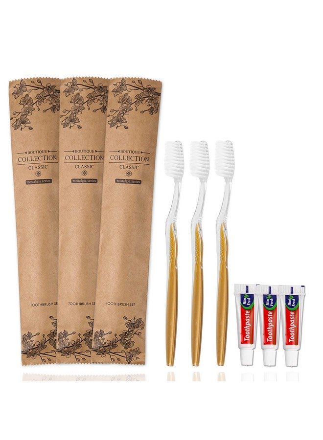 HQSLsund 20 Pcs Disposable Toothbrush With Toothpaste Bulk Individually Wrapped, Travel Toothbrush Kit, Hotel Toothbrushes Bulk For Airbnb,Shelter/Wedding/Nursing Home/Charity/Homeless, Gold