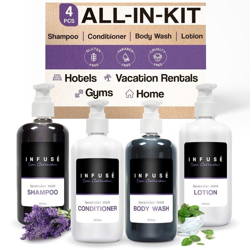 1-Shoppe All-in-Kit 1Shoppe Infuse Lavender Mint Spa Collection Amenities Set 1014 oz Pumps Shampoo Conditioner HandBody Wash Lotion