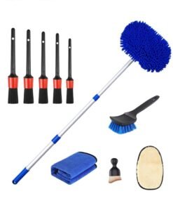 Motim 10 IN 1 Car Cleaning Kit, Car Cleaning Detailing Kit, 100 CM Long Handle Chenille Microfiber Mop, Auto Wash Glove, Towel, Tyre Brush, Detail Brush, Kit for Car Bike Home Multi Purpose Cleaning