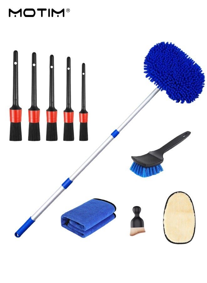 Motim 10 IN 1 Car Cleaning Kit, Car Cleaning Detailing Kit, 100 CM Long Handle Chenille Microfiber Mop, Auto Wash Glove, Towel, Tyre Brush, Detail Brush, Kit for Car Bike Home Multi Purpose Cleaning
