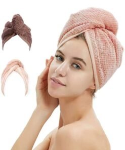 ORiTi 2 Pack Microfiber Hair Towel Wrap for Women Girls Quick Dry Soft Microfiber Hair Drying Towel Bathing Hair Cap Hair Turban for Drying Curly, Long & Thick Hair, Grey and Pink