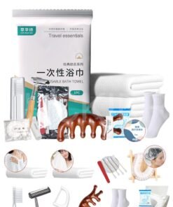 LUCKIER Travel essentials, disposable set includes bath towel, face towel, shower cap, toothbrush, dental floss, beard razor, comb, care kit, socks, toilet mat. Disposable travel supplies, suitable for outdoor camping, travel, and home backup.
