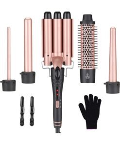 Beauenty Curling Wand Set  5-IN-1 Hair Curler Iron Professional Curling Wand Set Instant Heat Up Hair Curler with 5 Interchangeable Ceramic Barrels (9-32mm) with Heat Protective Glove & 2 Clips (D)