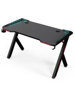 Yolu Carbon Fibre Surface Gaming Desk with Led Lights,Large RGB Gaming Computer Desk with Cup Holder Headphone Hook