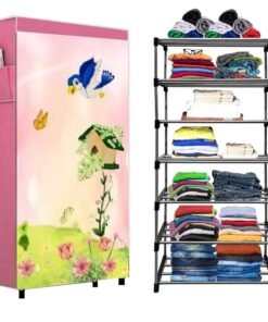 CMerchants Multipurpose Collapsible Metal Shelf Wardrobe 6 Layer (Dark Pink)