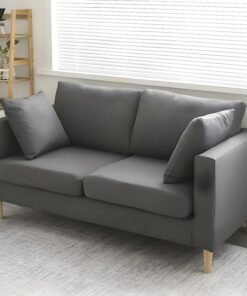 Comfynest Modernism Fabric Loveseat With Square Arm And Bolster Pillows