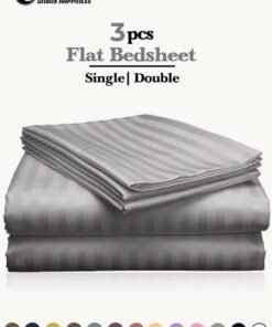 Eworld 3 Piece Luxury Grey Striped Bed Sheet Set with 1 Flat Sheet and 2 Pillowcases for Hotel and Home Crafted from Ultra Soft and Breathable Microfiber for Year-Round Comfort, (Single/Double)