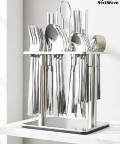 NextWave Cutlery Set 24 Pieces Tableware Set with Holding Stand Flatware Set with Knife Fork Spoon - Perfect For Home Hotel Restaurant & More
