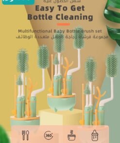 Bybeo 4 in 1 Silicone Baby Bottle Cleaning Brush Set with Stand, 360° Rotating Water Bottles Cleaner, Cup Gap Clean Brushes, 8 Piece Set