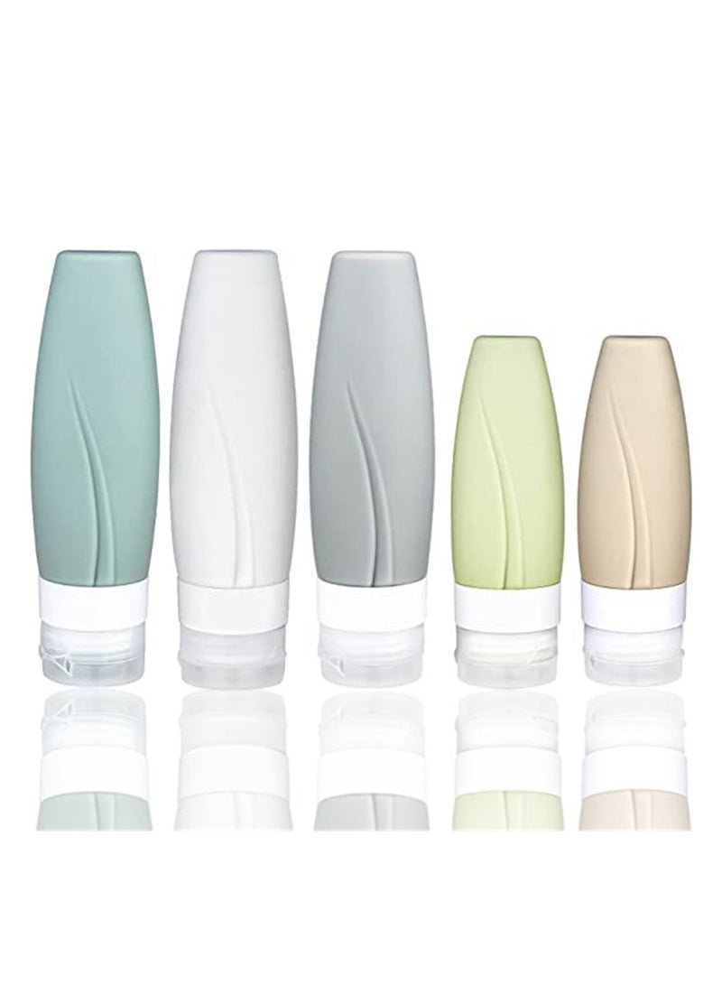 Luckam Travel Bottles Set TSA Approved Silicone-Squeezable Travel Containers for Toiletries Leak-Proof Refillable Travel Accessories for Shoo Conditioner Lotion Body Wash 2oz+3oz Set of 5