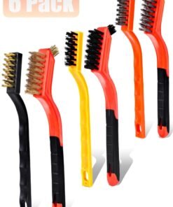 SANMUGEED Wire Brush Set 6Pcs, Stainless Steel/Nylon/Bristle Brushes,Small Metal Wire Brush with Curved Handle Grip,for Cleaning Rust Removal, Dirt, Paint Scrubbing with Deep Cleaning
