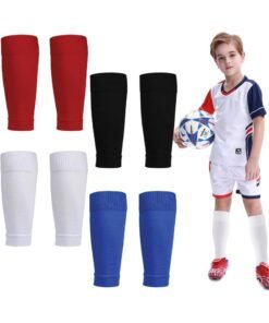 FAYET 4 Pairs Kids & Teens Football Sleeves, Breathable Elastic Shin-Guard Sleeves, Compatible with Shin Guards for Soccer Training & Running (One Size)