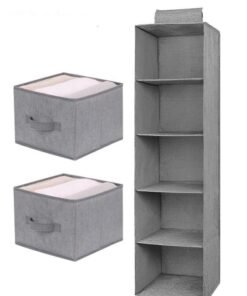 MIXDE 5-Shelf Hanging Closet Organizer,Hanging Shelves For Closet With 2 Removable Drawers,Hanging Shelf Organizer For Bedroom Or Garment Rack