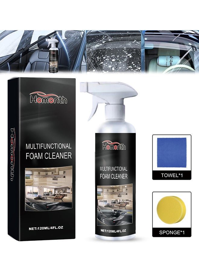 Homonth Multifunctional Glass Foam Cleaner, Glass Oil Film Remover For Car With Sponge Towel, Car Glass Oil Film Cleaner, Glass Oil Film Stain Removal Cleaner, Oil Film Remover For Car Window, 120ML