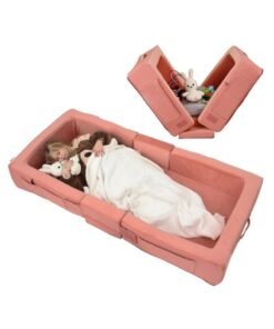 XICEN Baby Folding Cot, Portable Toddler Travel Bed, Machine Washable, Can Store Toys Clothes, Kids Floor Lounger and Sleeping Bed, Baby Foldable Cradle (Pink Color)