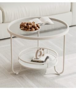 Glass Coffee Table Small Tea Table 2 Tier Round End Table with Open Storage Shelf  Modern Sofa Side Table for Home Office