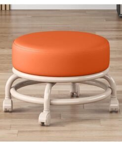 DubaiGallery Round Rolling Stool with Wheels Comfortable, Heavy Duty, 360° Rotation, Low Profile, Elegant Design for Home or Office Use