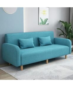 Comfynest Seats 3 Modern Small Solid Wood Frame Foam-Filled Sofa with Square Arm  Flannel Upholstery, Space-Saving, Cushion Back (150 x 65 x 75 cm) (Lake Blue)