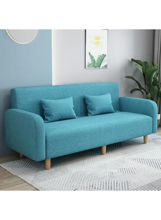Comfynest Seats 3 Modern Small Solid Wood Frame Foam-Filled Sofa with Square Arm Flannel Upholstery, Space-Saving, Cushion Back (150 x 65 x 75 cm) (Lake Blue)