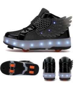 KGL BROSISS LED Light-Up Roller Shoes for Kids – 2-in-1 Skating Sneakers with Retractable Wheels Comfortable Sport Shoes for Boys & Girls with Angel Wings Design